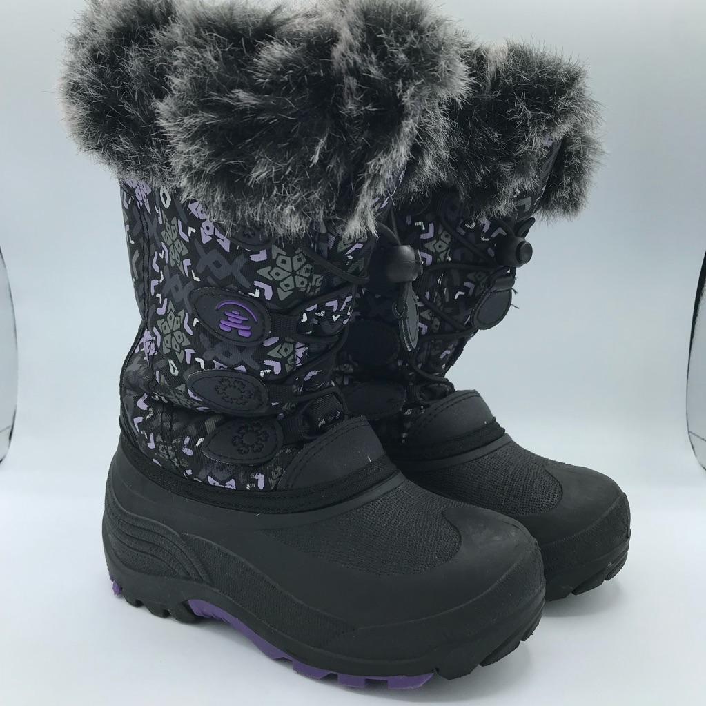 Kamik Girls Sz 12 Snowgypsy Winter Snow Boots Purple Black Faux Fur Lined Euc